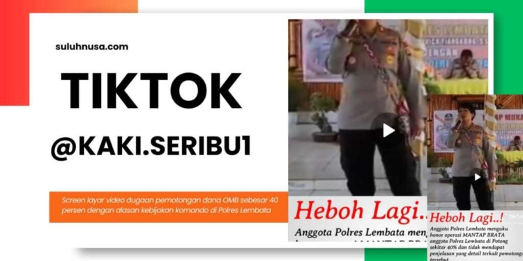 Kutipan gambar dari video yang beredar di media sosial tiktok akun @kaki.seribu1 dengan durasi 00.56 detik yang menerangkan bahwa Kapolres Lembata, AKBP Josephine Vivick Tjangkung memotong dana Operasi Mantab Brata sebesar 40 persen dengan alasan kebijakan komando, Foto : Harianwarga id