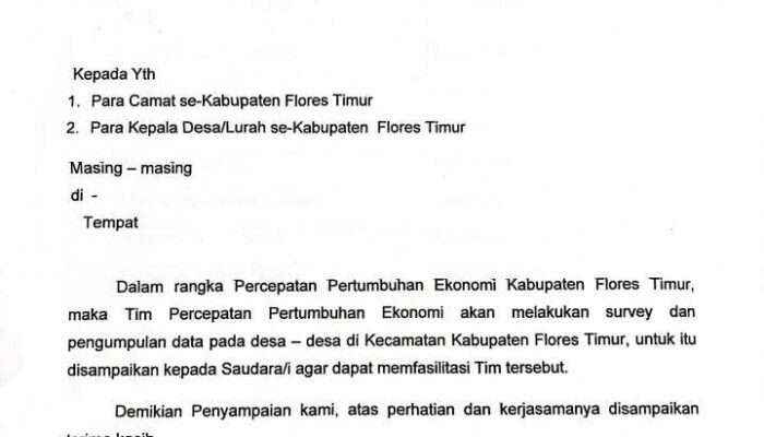 Para Camat Dan Kepala Desa/Lurah Diminta Fasilitasi TIM, Surat Edaran Sekda Flores Timur Viral!