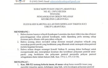 Uskup Larantuka Umumkan Deken Wilayah Baru 2026, Perkuat Pelayanan Pastoral