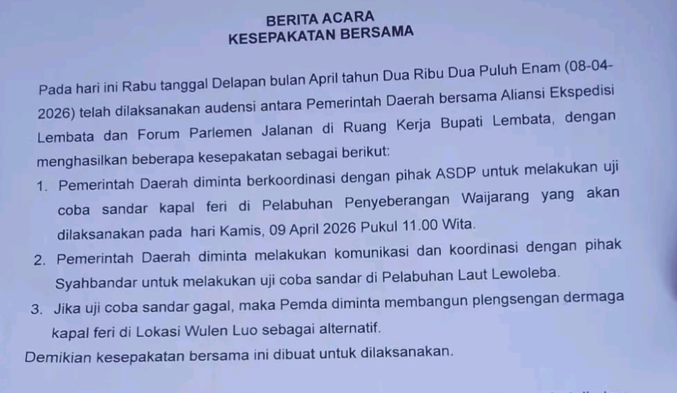Berita Acara Kesepakatan Bersama. Foto: Istimewa.