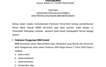 Bupati Lembata Larang Keras Penjualan BBM Subsidi di Lembata, Ancaman Hukuman 6 Tahun Penjara