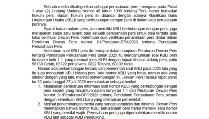 OPINI: Perubahan KBLI Perusahaan Media: Antara Tertib Administrasi dan Beban Pelaku Usaha