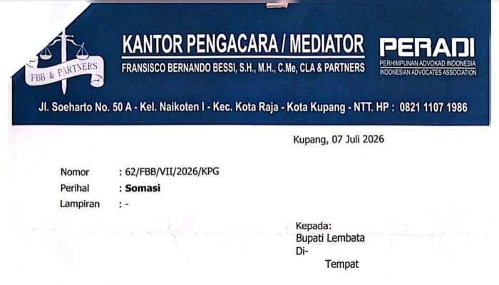 Kantor Pengacara Fransisco Bernando Bessi Somasi Bupati Lembata Terkait Hutang Rp727 Juta