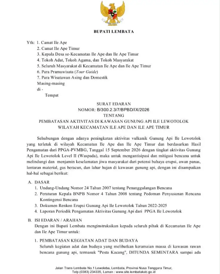 Surat Edaran Bupati Lembata. Foto: Istimewa.
