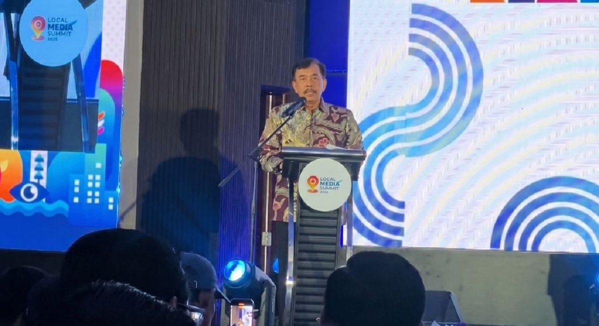 Kepala Badan Komunikasi Pemerintah RI (Bakom), Syahganda Nainggolan, saat menjadi pembicara dalam perhelatan Local Media Summit (LMS) 2026 di Manhattan Hotel, Jakarta, Kamis (22/10/2026).